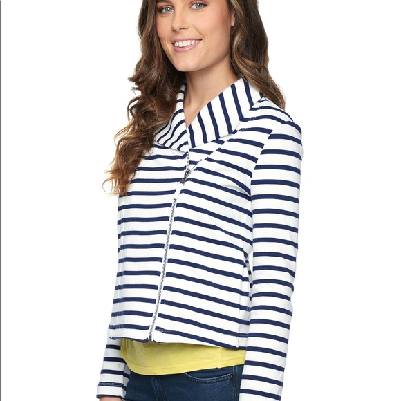 Splendid Vista Stripe Moto Jacket in Navy + White - Picture 3 of 7